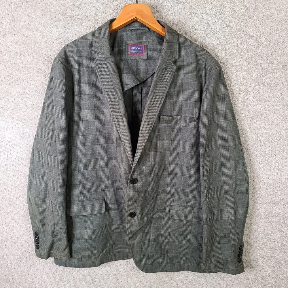 UNTUCKit Jacket Mens 48R Gray Glen Plaid Blazer 2 Button Cotton Blend Stretch